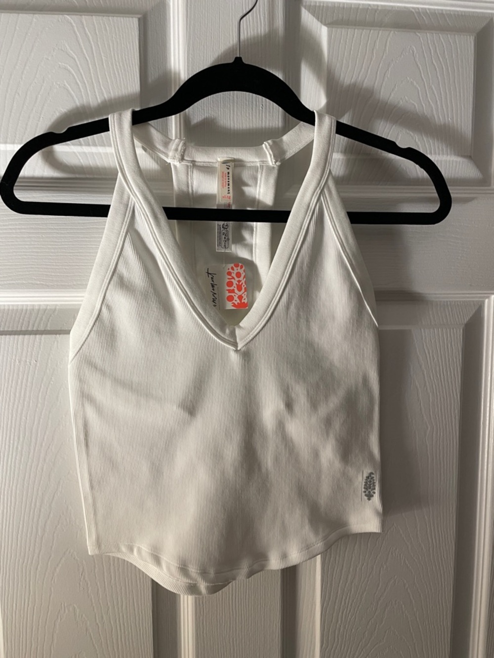 Free People White Ribbed V-Neck Tank Top
